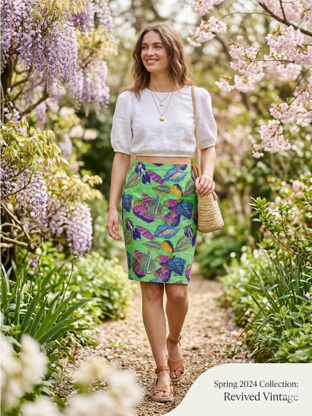 VINTAGE 90s España Seashell Print Pencil Skirt Vibrant Lime Green – L PARIS LEC